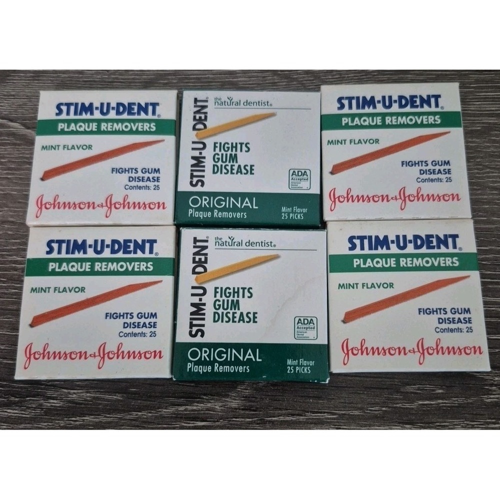 VTG Johnson & Johnson Stim-U-Dent Plaque Removers Wooden 6 Packs of 25